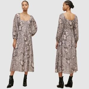 AllSaints Amara Laertes Dress Floral Long Sleeve Midi Ecru White NWT Size 12